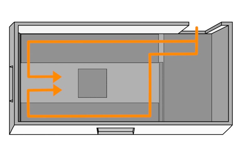 Représentation du système de ventilation avec des flèches de flux d'air