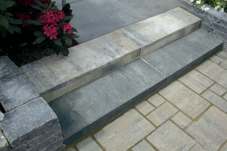 Escalier en béton avec pavés et plantation