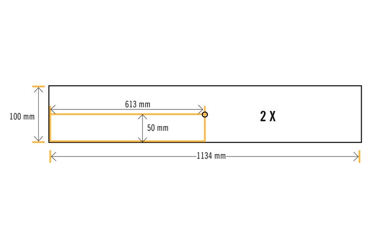Abmessungen von zwei Artikeln: 1134 Millimeter mal 100 Millimeter und 613 Millimeter mal 50 Millimeter