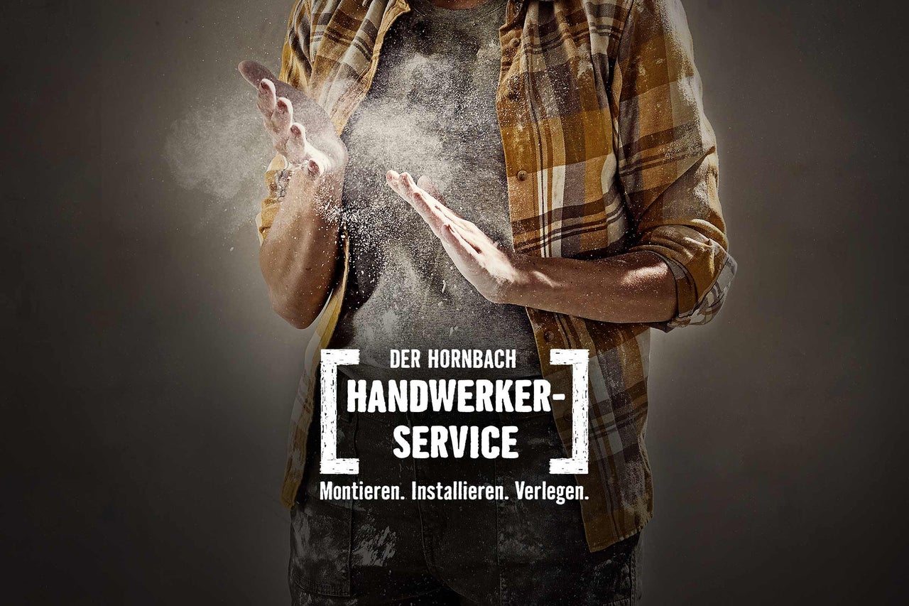 Artisan avec poussière de chantier, faisant la promotion du service d'artisan HORNBACH