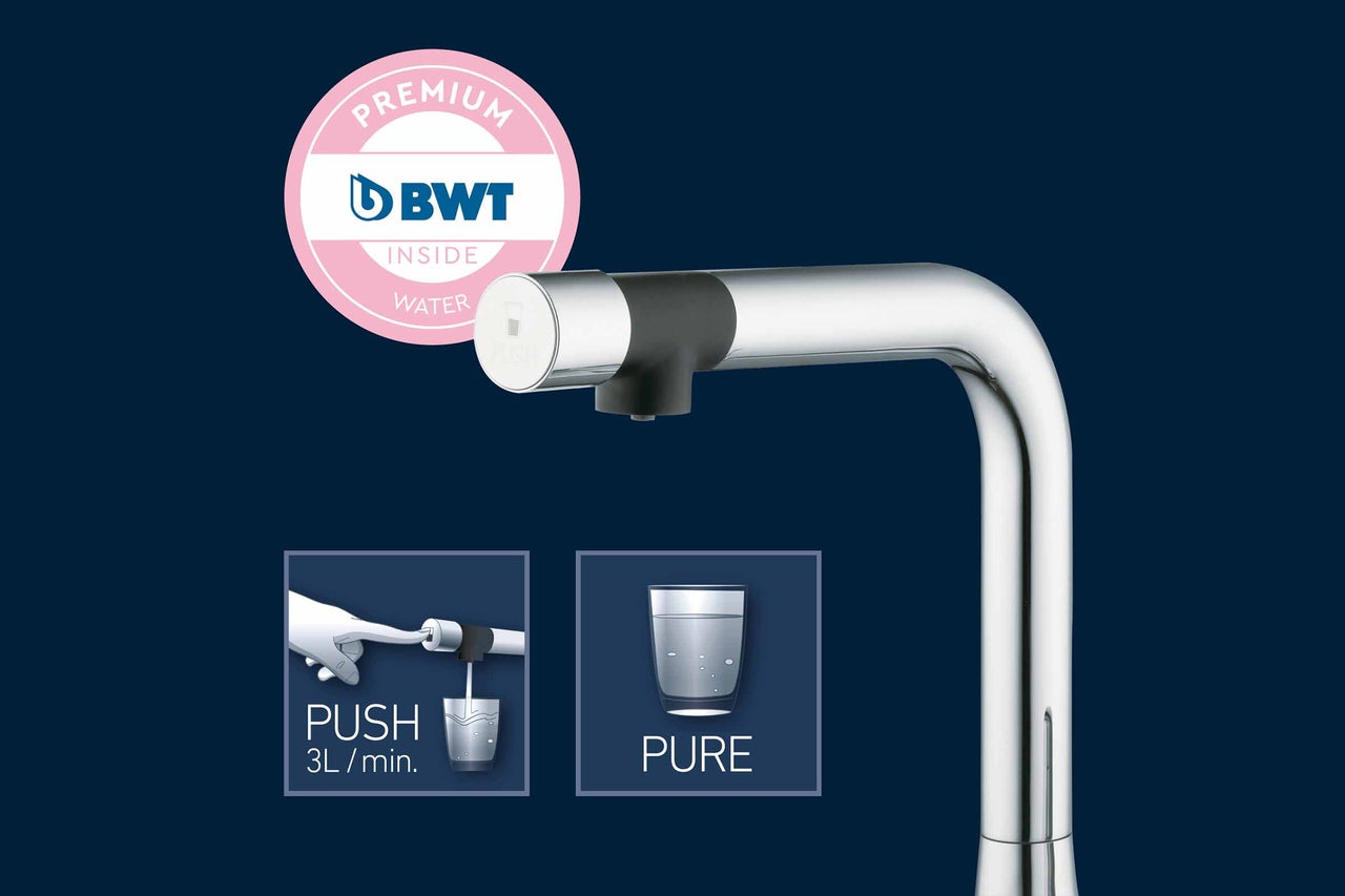 Robinet avec le logo BWT pour la filtration de l'eau