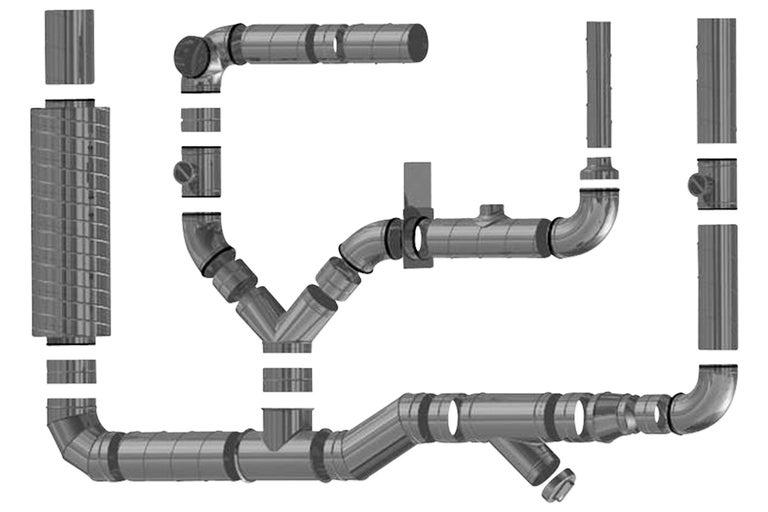 Illustration de tuyaux et de raccords de ventilation pour l'installation