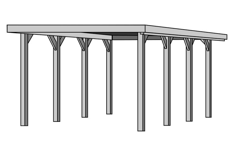 Abri de voiture indépendant avec toit rectangulaire et plusieurs poteaux