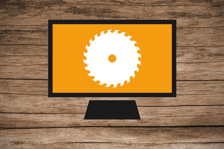 Symbole d'une scie circulaire sur un moniteur