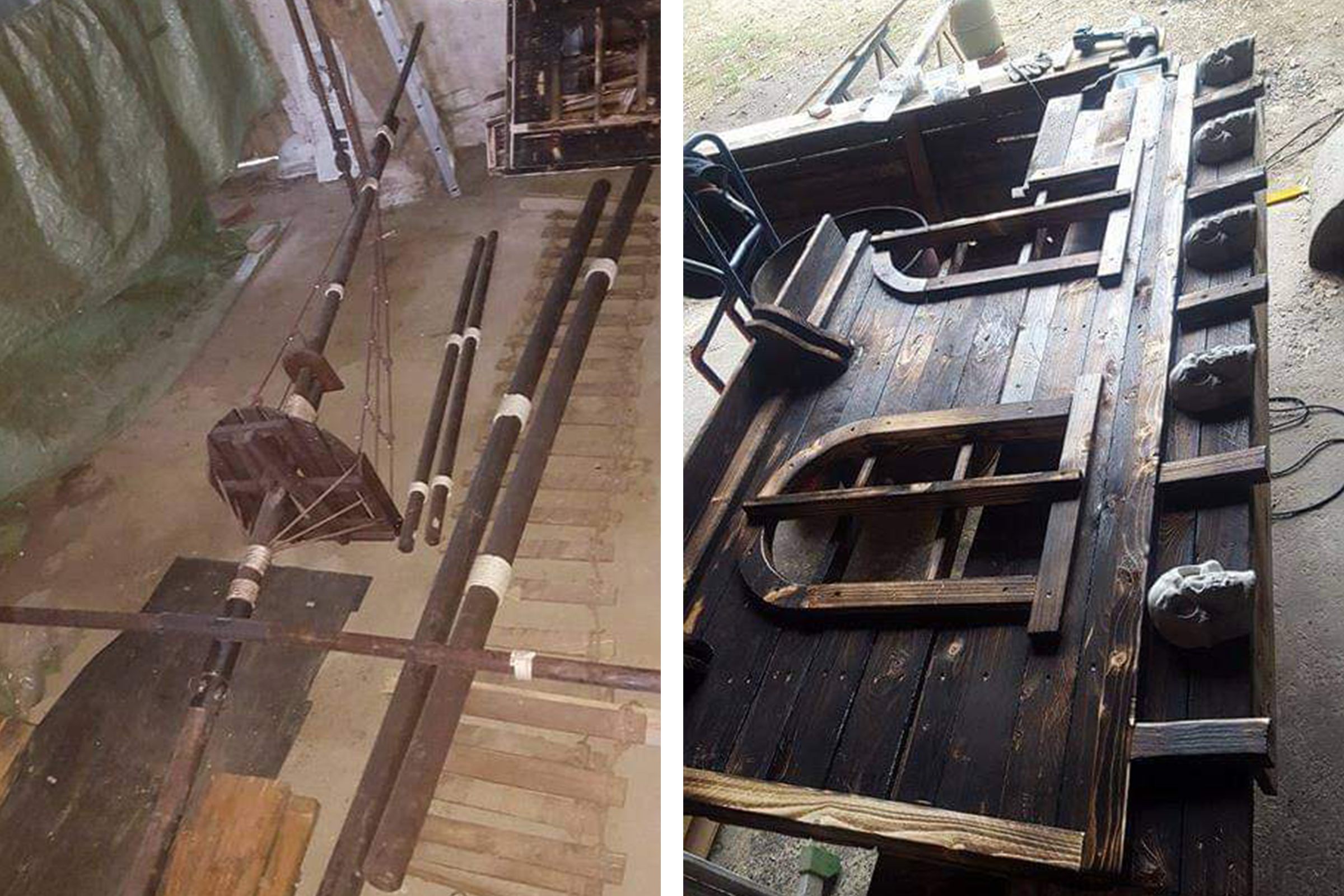 Deux représentations de pièces de bateau en bois