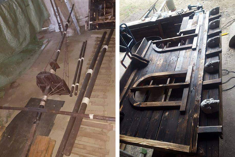 Zwei Darstellungen von Schiffsteilen aus Holz