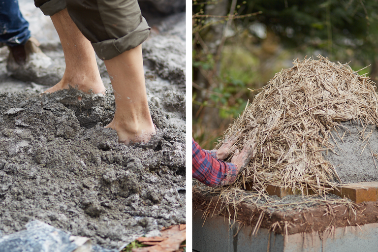 Construction d'un four en argile avec de l'argile et de la paille