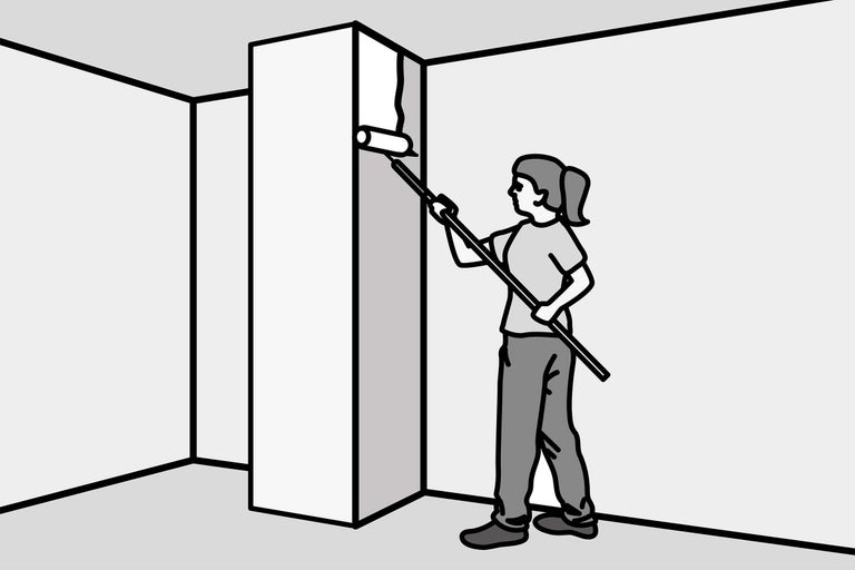 Illustration d'une personne peignant un mur avec un rouleau à peinture.