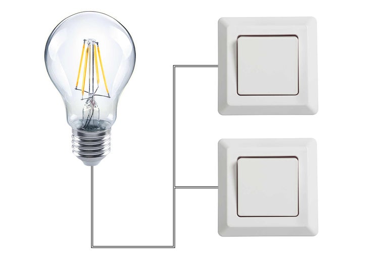 Schaltplan mit Glühbirne und zwei Schaltern