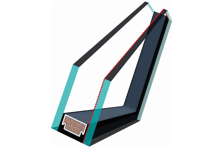 Querschnitt einer Fensterisolierung mit Dichtungsprofil