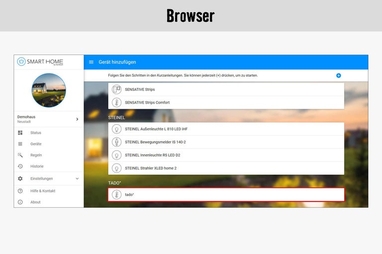 Hornbach Smart Home App Benutzeroberfläche
