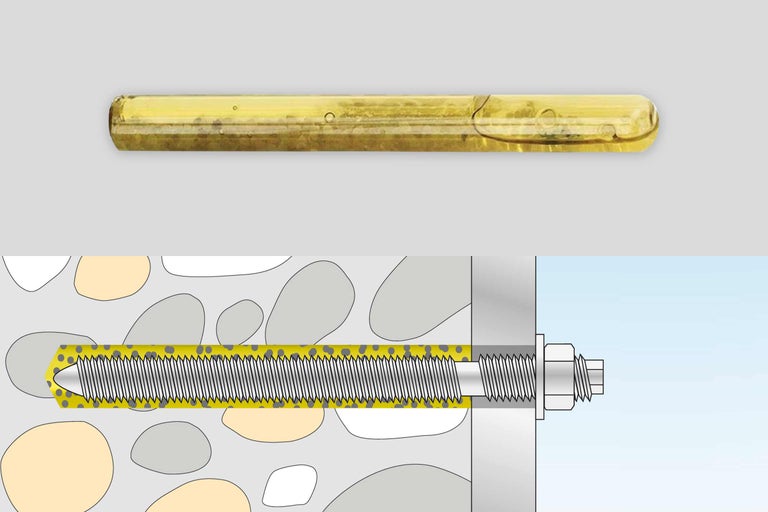 Cartouche de mortier d'injection et schéma de fixation d'ancrage dans la maçonnerie