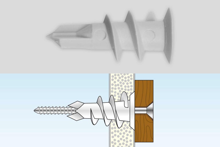 Cheville à expansion en plastique avec vis et schéma