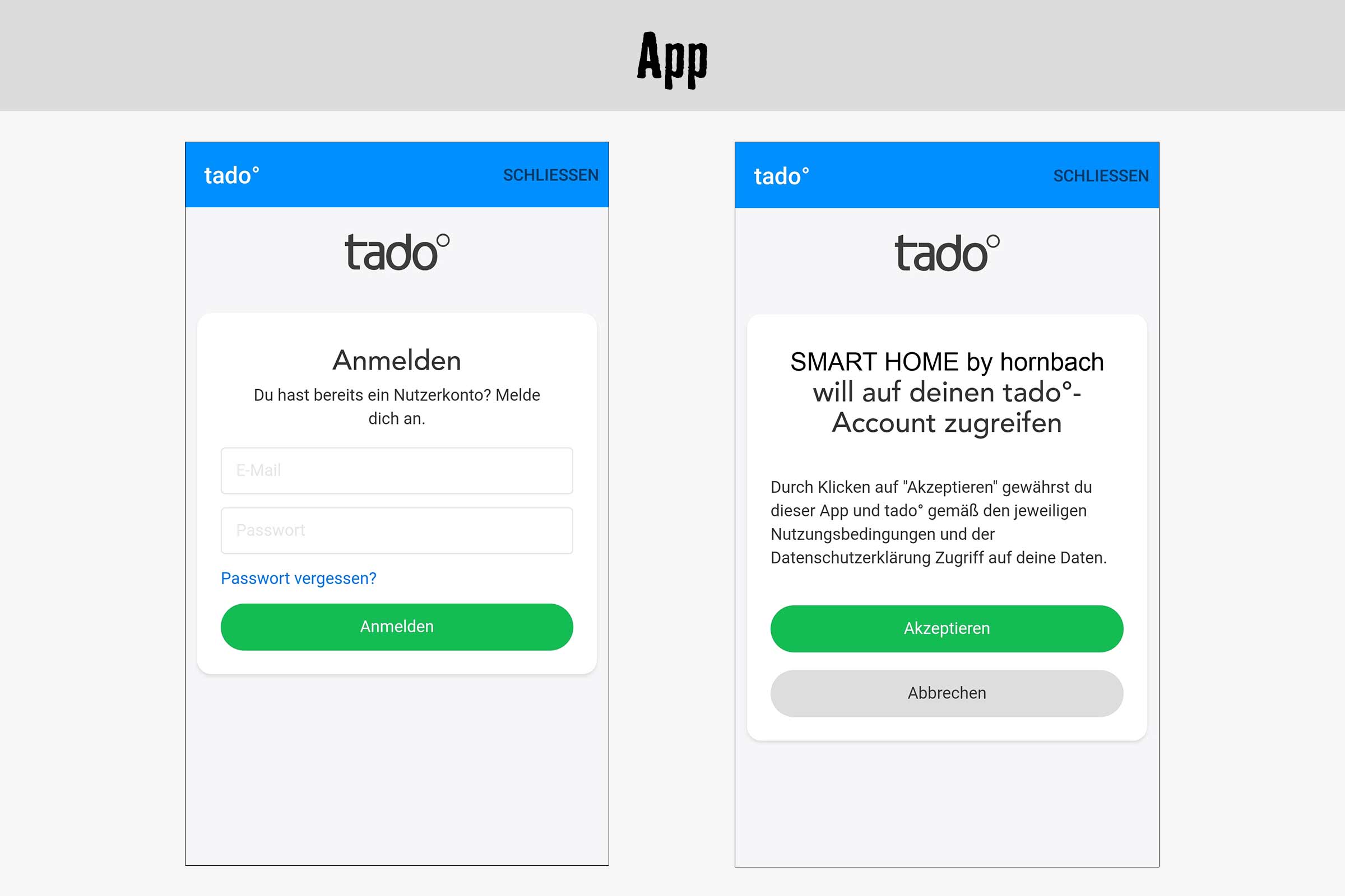 Écran de connexion de l'application Tado pour le contrôle de la maison intelligente