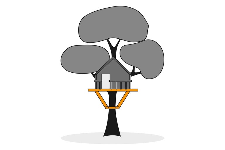 Illustration eines Baumhauses mit Holzkonstruktion