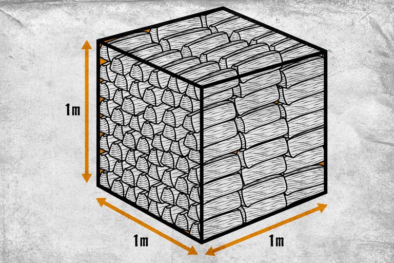 Illustration d'un mètre cube de bois de chauffage