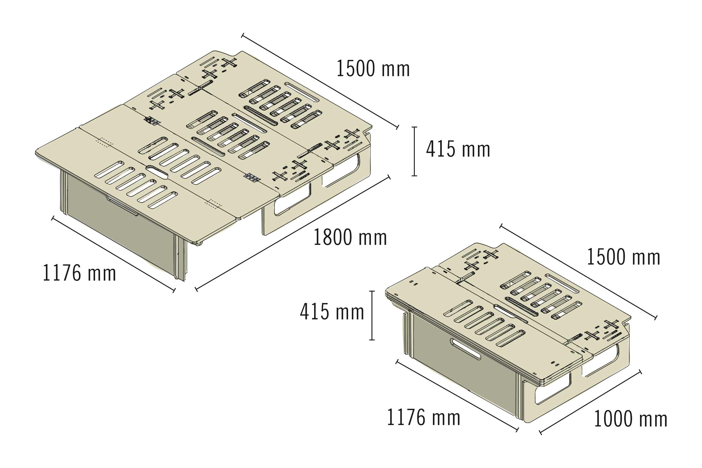 Dessin technique d'un châssis avec des dimensions de 1800 mm sur 1176 mm et de 1000 mm sur 1176 mm