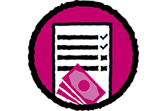 Symbole pour la planification budgétaire avec liste de contrôle et billets de banque