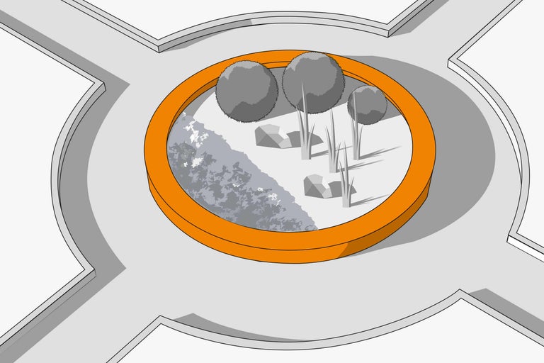 Rond-point avec arbres et plantations