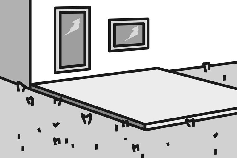 Illustration d'une pièce avec des tableaux au mur et un tapis au sol