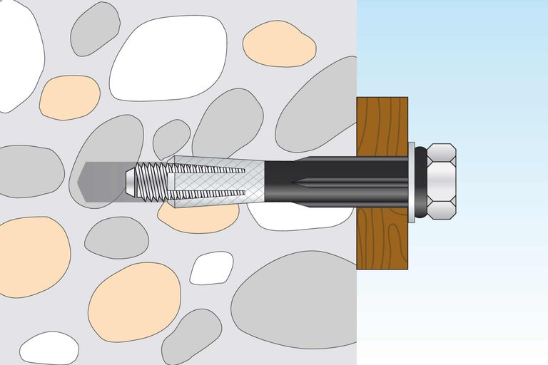 Illustration d'une fixation par cheville dans un mur en pierre