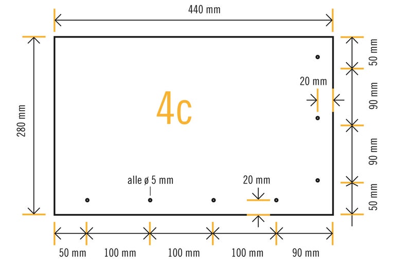 Dimensions du produit, longueur 440 mm, hauteur 280 mm
