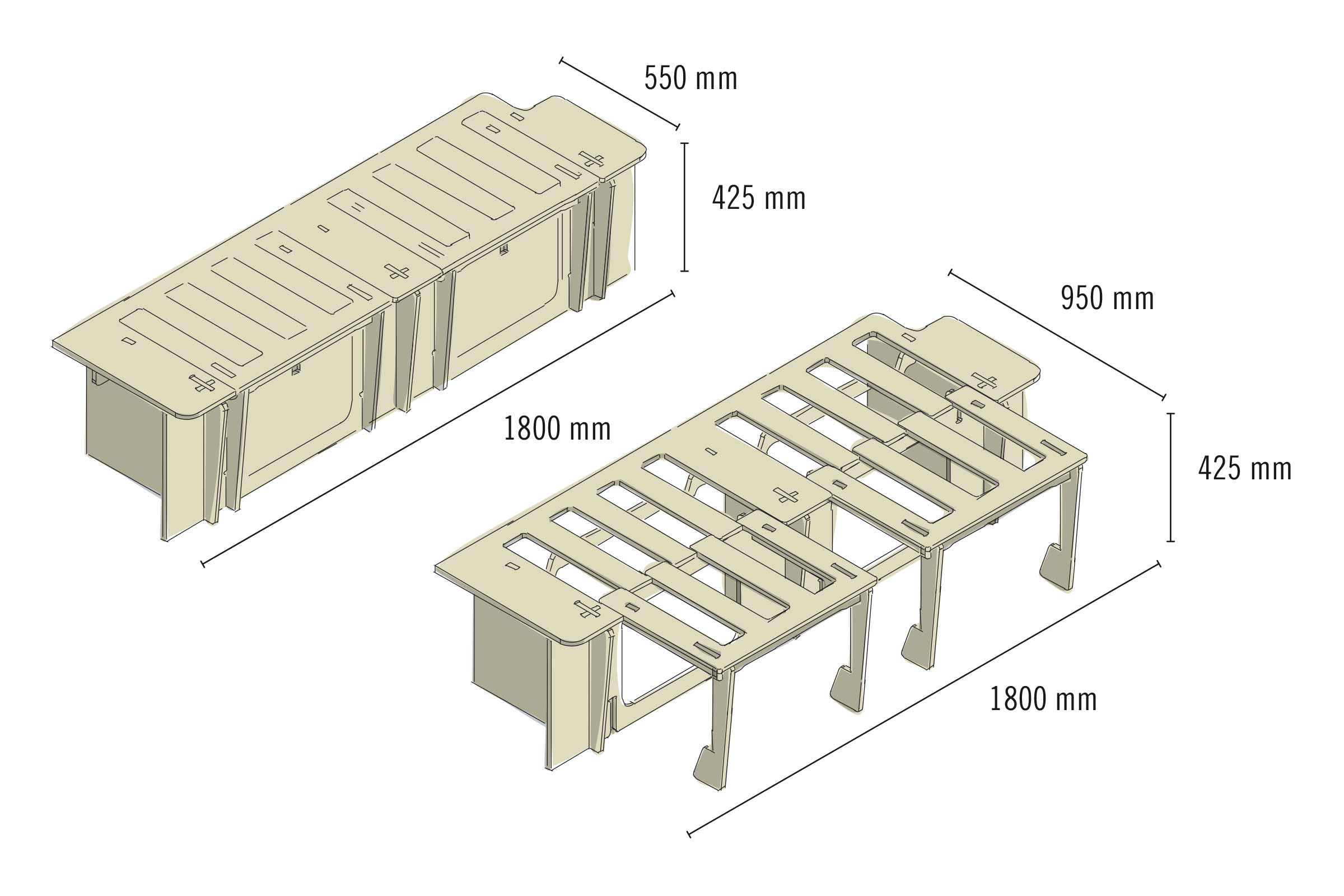 Représentation d'un kit de construction de podium avec dimensions