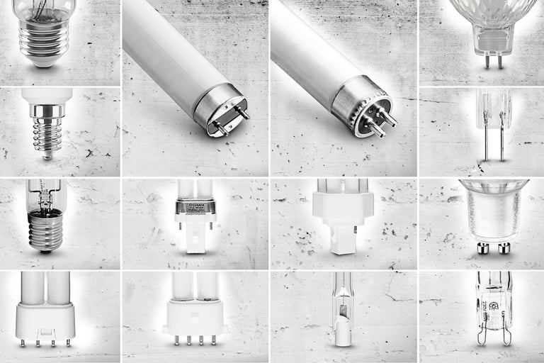 Collage de différentes ampoules et tubes fluorescents