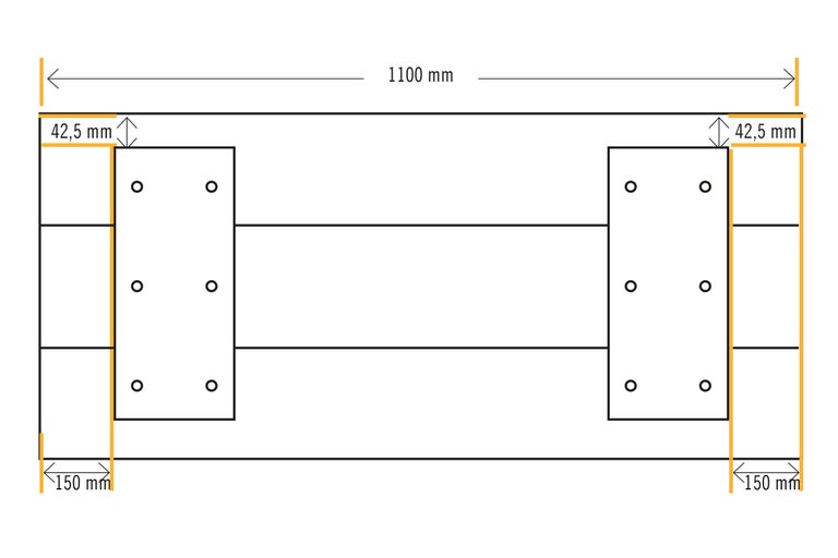 Technische Zeichnung einer Holzkonstruktion mit Maßangaben