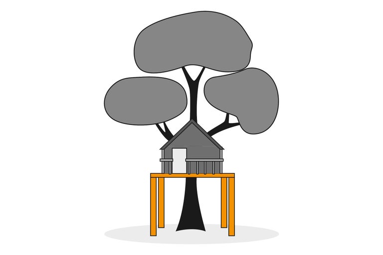 Illustration eines Baumhauses auf einem Tisch