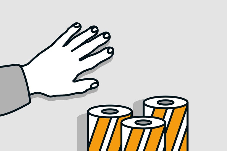 Illustration d'une main attrapant trois rouleaux de ruban de signalisation
