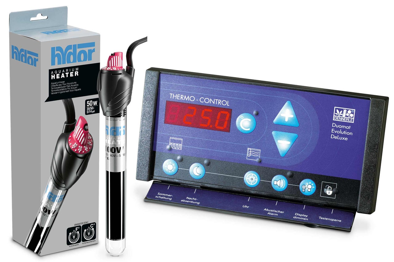 Chauffage d'aquarium Hydor avec thermostat Dennerle Duomat Evolution Deluxe
