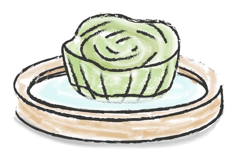 Illustration d'une tartelette verte sur une assiette