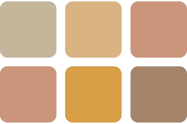 Farbmusterkarte mit sechs verschiedenen Farbtönen