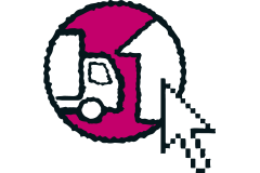 Symbol für Warenrückgabe mit LKW und Mauszeiger