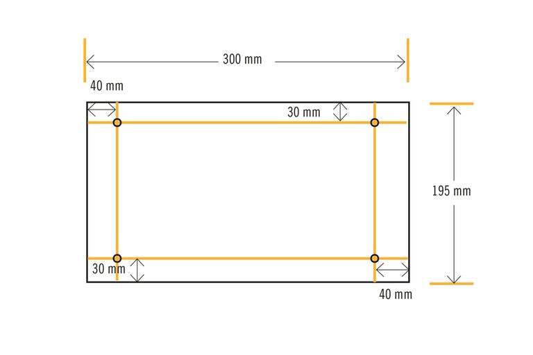 Dessin technique avec dimensions : 300 mm de large et 195 mm de haut