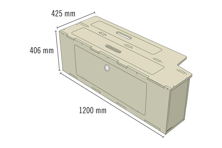 Illustration d'un meuble avec des dimensions de 425 mm, 406 mm et 1200 mm.