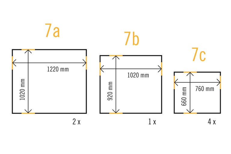 Schematische Darstellung der Größen 7a, 7b und 7c mit Maßangaben in Millimetern