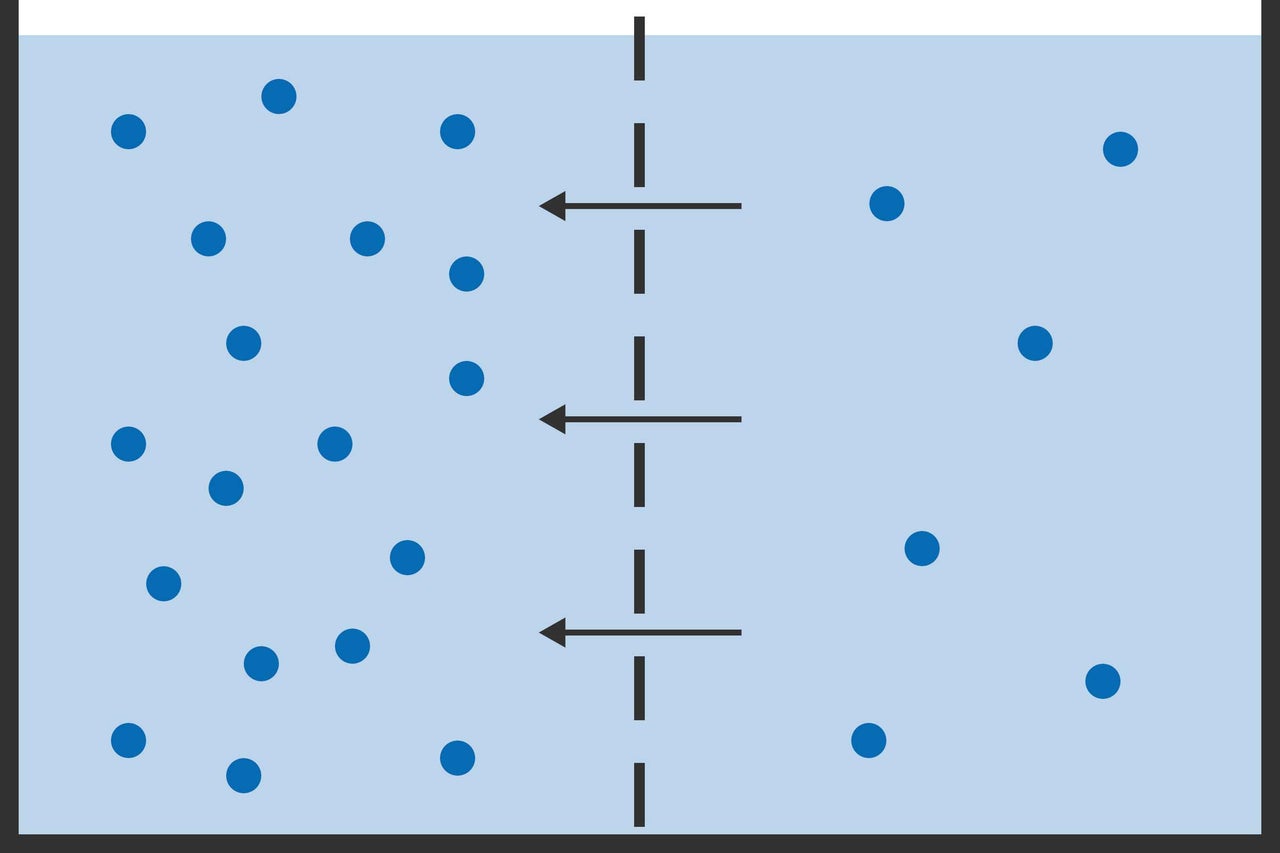 Représentation de l'osmose à travers une membrane semi-perméable