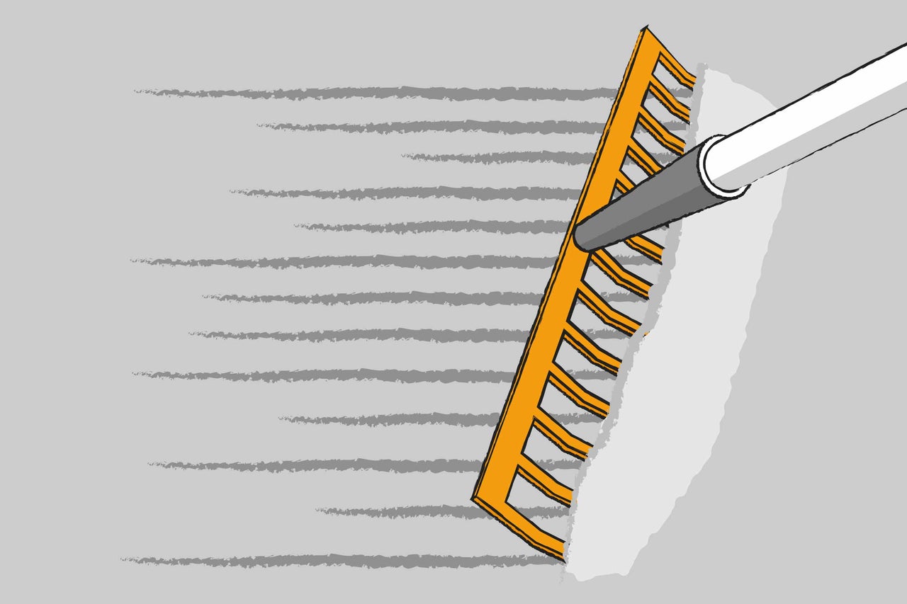 Illustration d'un râteau qui déblaie le sol.