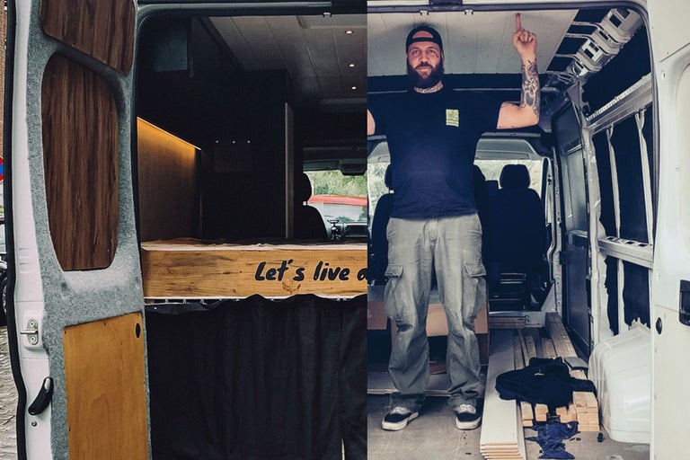 Transformation d'une camionnette en camping-car avec aménagement en bois et lit