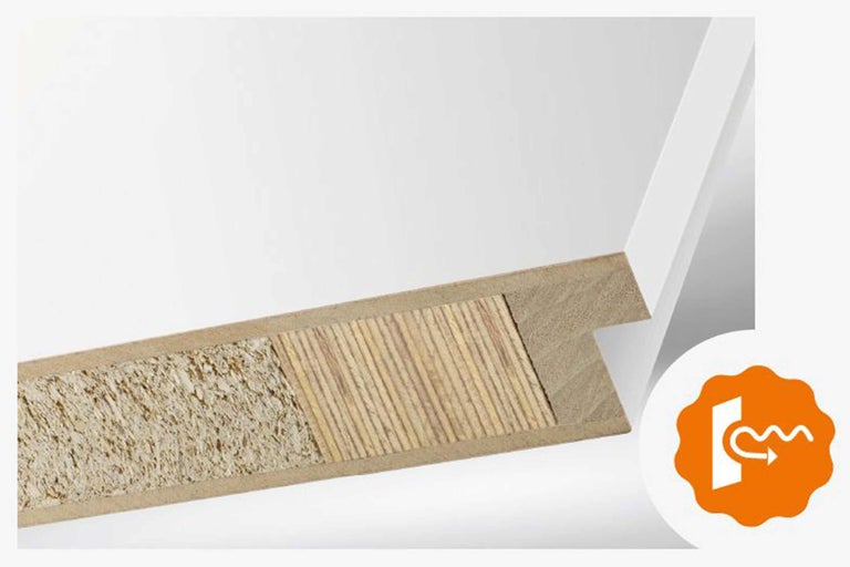 Querschnitt einer Holzplatte mit Nut- und Federverbindung