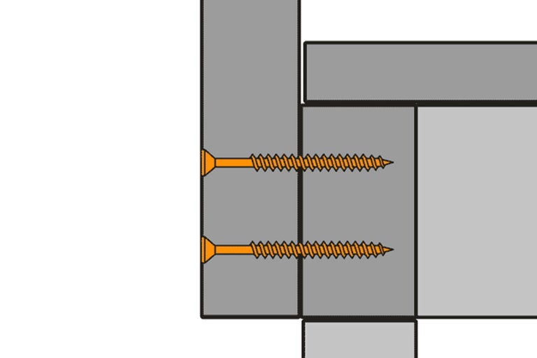 Illustration von zwei Holzschrauben in Holz