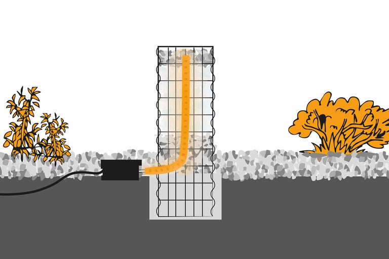 Illustration d'une gabion avec éclairage dans le jardin