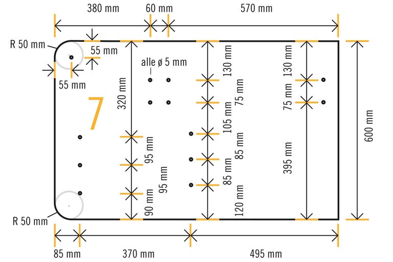 Dessin technique avec dimensions en millimètres