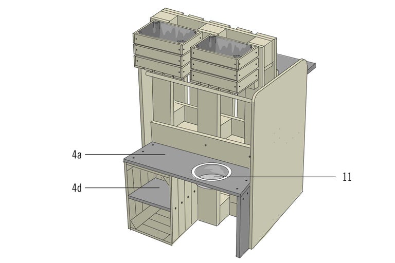 Cuisine en bois avec évier et étagères pour enfants
