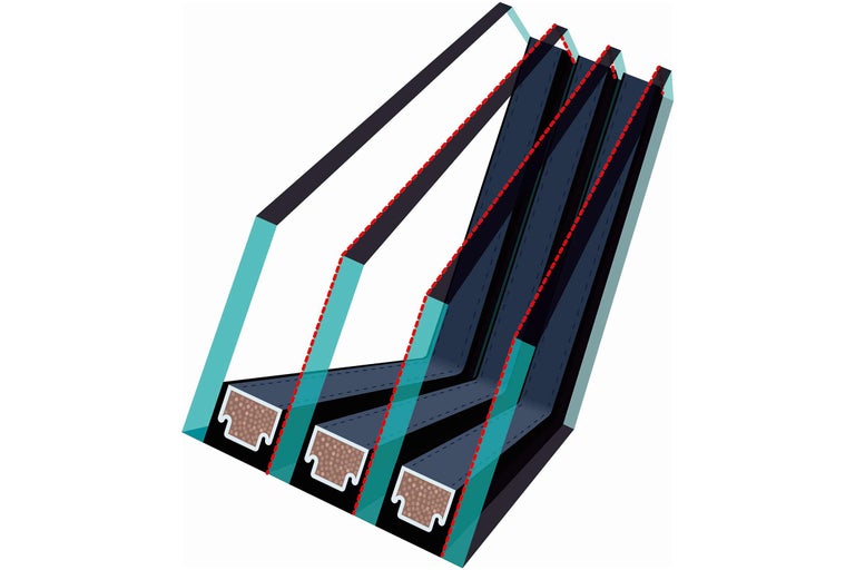 Schnittdarstellung einer Mehrfachverglasung mit Abstandhaltern