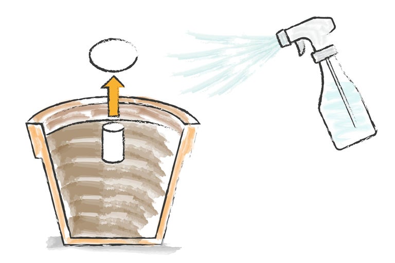 Illustration d'un guide de semis avec un pulvérisateur et un pot de culture