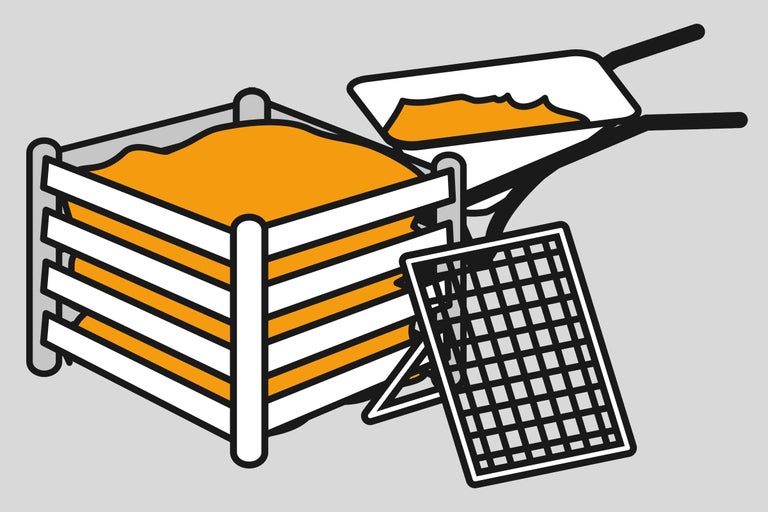 Komposter mit Sieb und Schubkarre