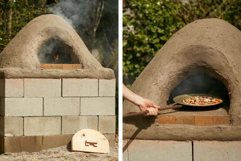 Four en pierre pour cuire des pizzas avec un feu de bois